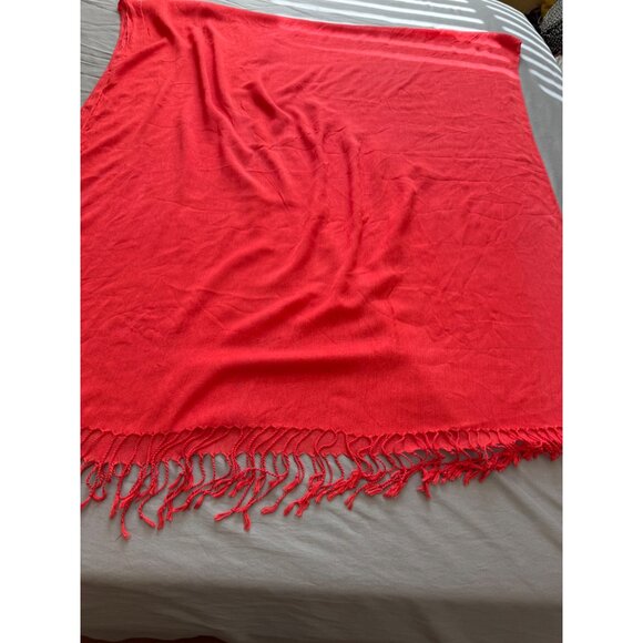Red Fringed Lightweight Wrap Scarf - Picture 2 of 6